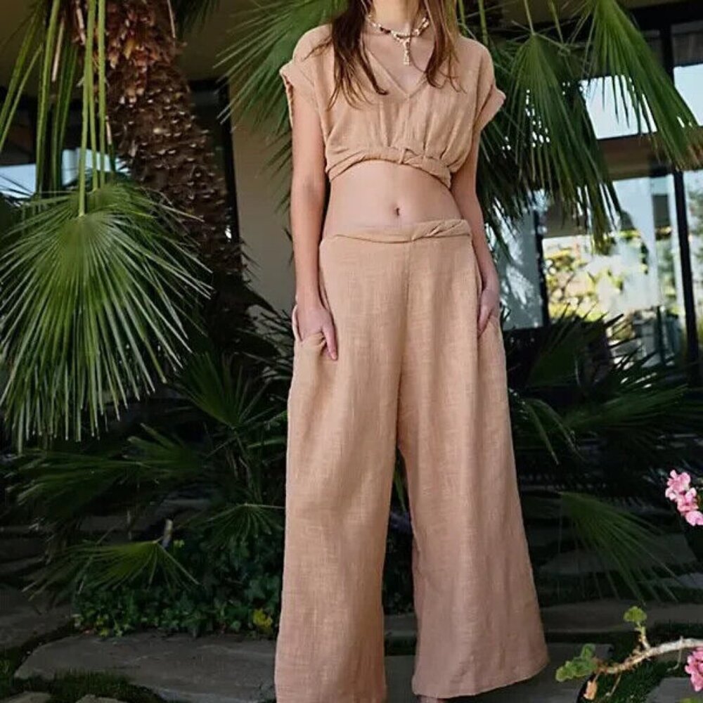 Free People Carpe Diem Set Wide Leg Rolled Pant &Top NWT XL